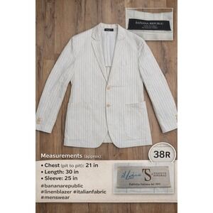 Banana Republic Linen Blazer 38R White Pinstripe Italian Fabric Jacket Men